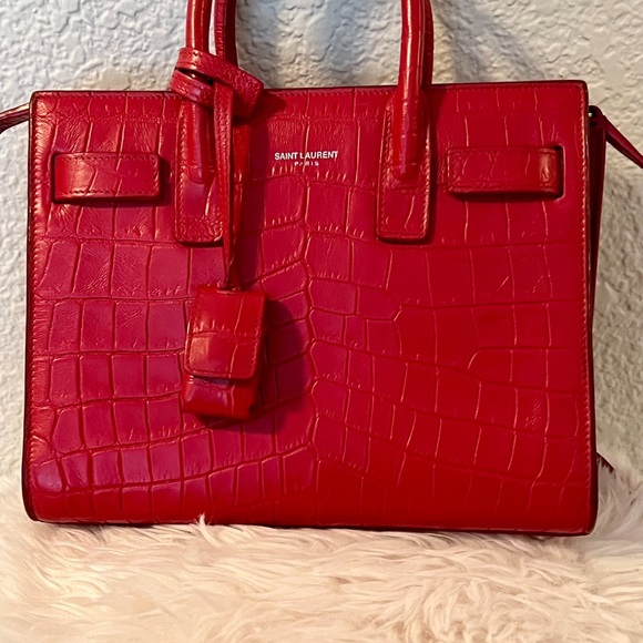 Saint Laurent Croc embossed red handbag with crossbody strap, dust bag, 🔐 - Picture 3 of 7